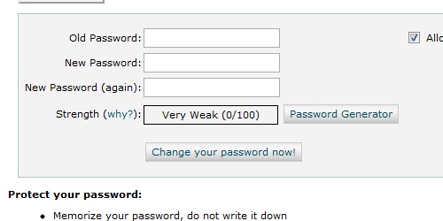 cPanel change password form